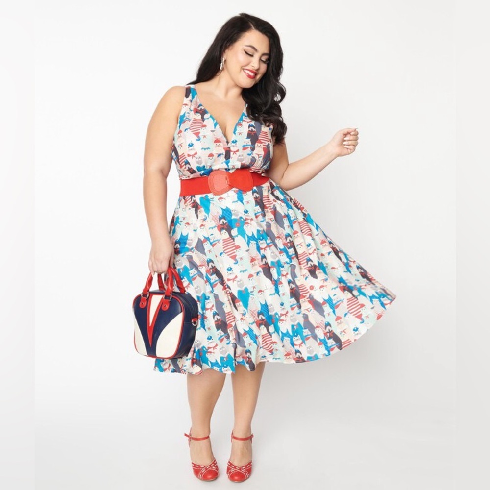 Unique Vintage Patriotic Print Midi Dress